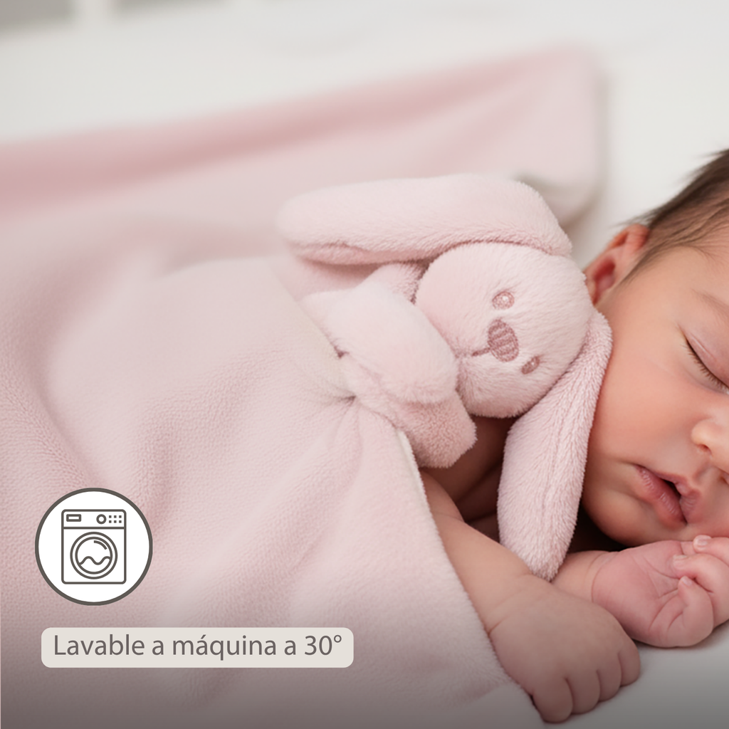 Lapidou Baby Blanket with Plush - 50 x 50 cm - Doudou Rabbit - Powder Pink [ES]
