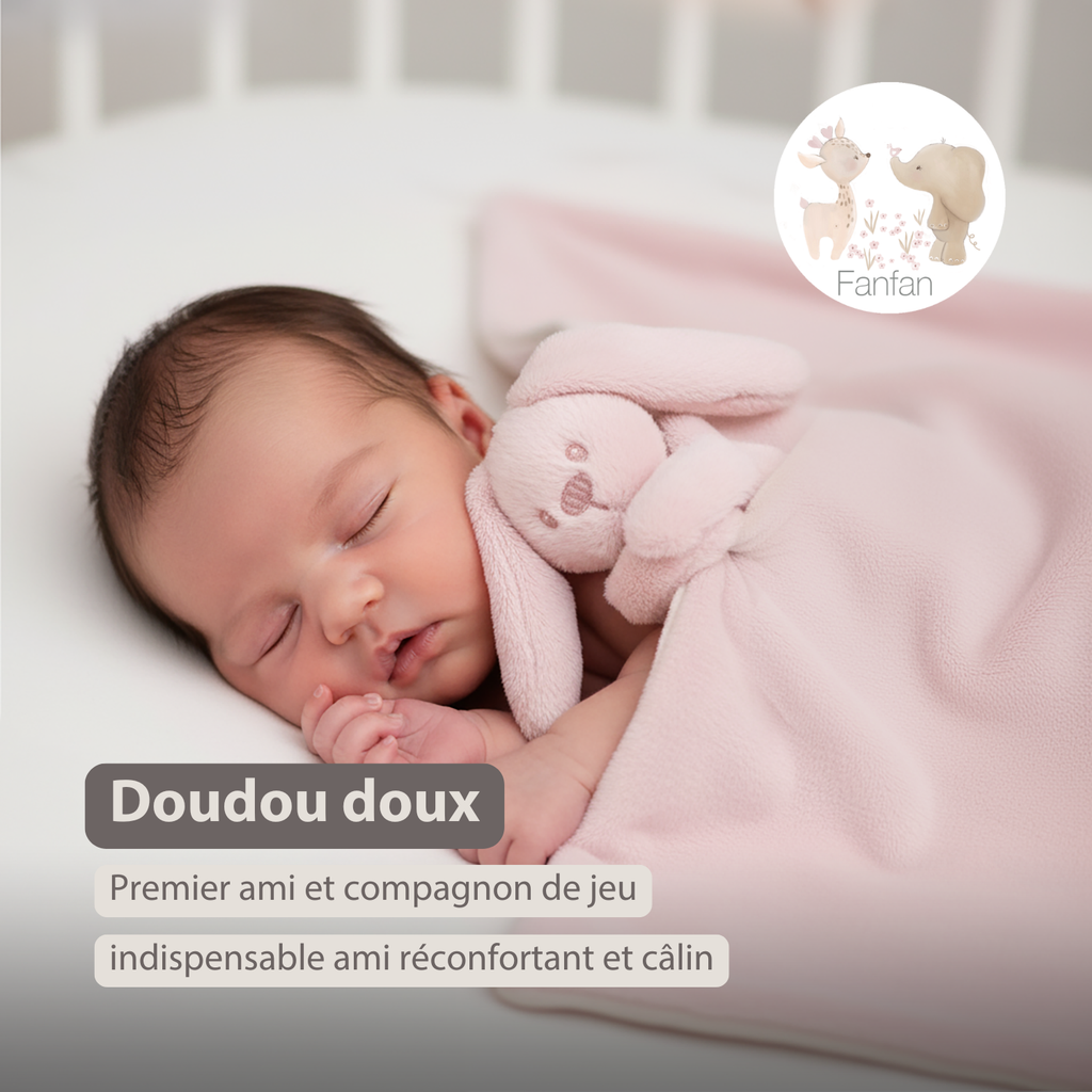 Lapidou Baby Blanket with Plush - 50 x 50 cm - Doudou Rabbit - Powder Pink [FR]