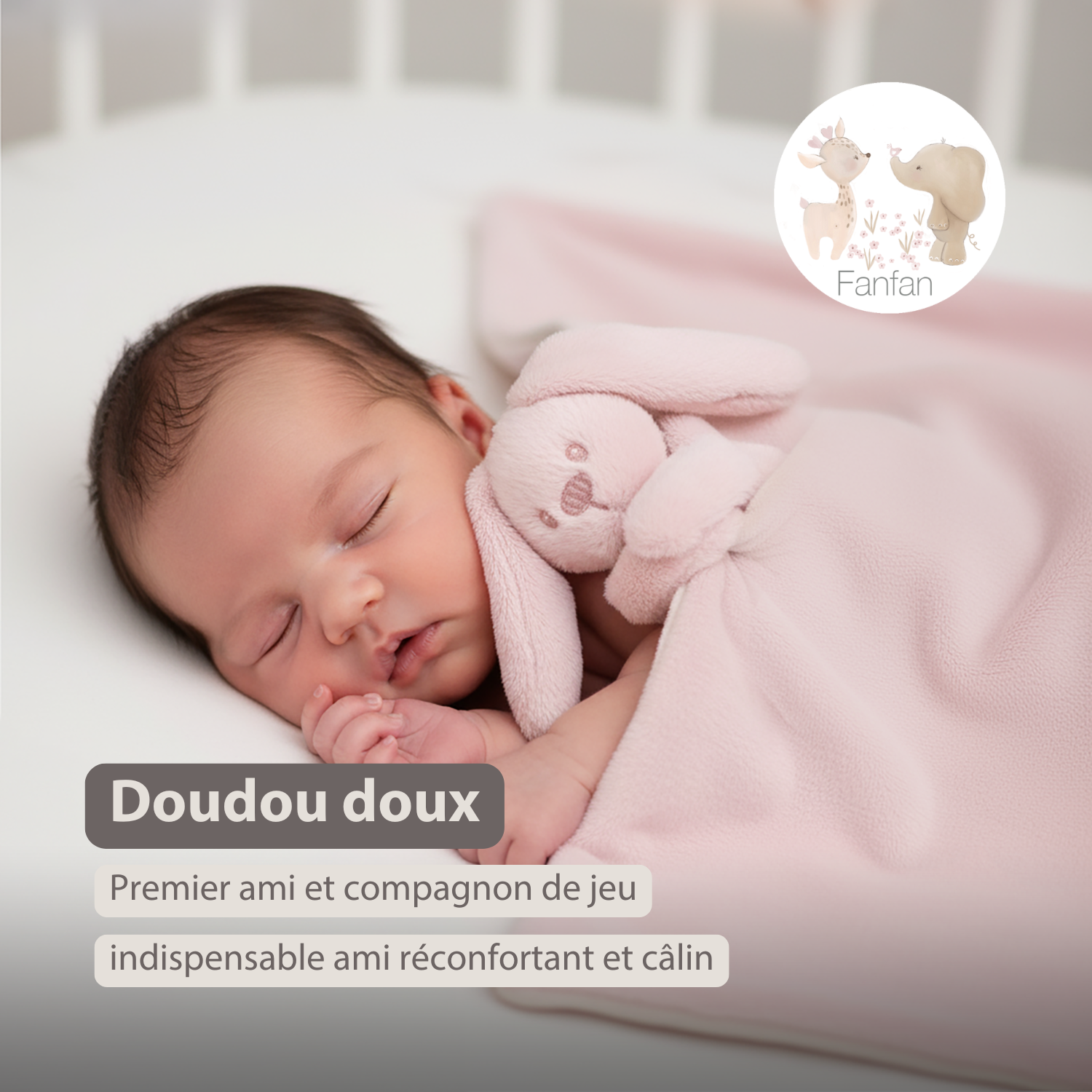 Lapidou Baby Blanket with Plush - 50 x 50 cm - Doudou Rabbit - Powder Pink [FR]