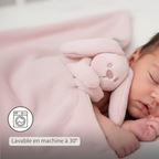 Lapidou Baby Blanket with Plush - 50 x 50 cm - Doudou Rabbit - Powder Pink [FR]