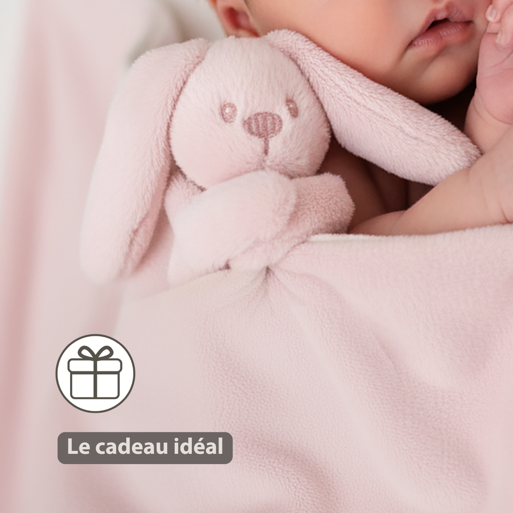 Lapidou Baby Blanket with Plush - 50 x 50 cm - Doudou Rabbit - Powder Pink [FR]