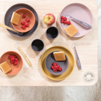 Silicone children’s tableware – 4-piece baby tableware – Pink and Aubergine [DE]