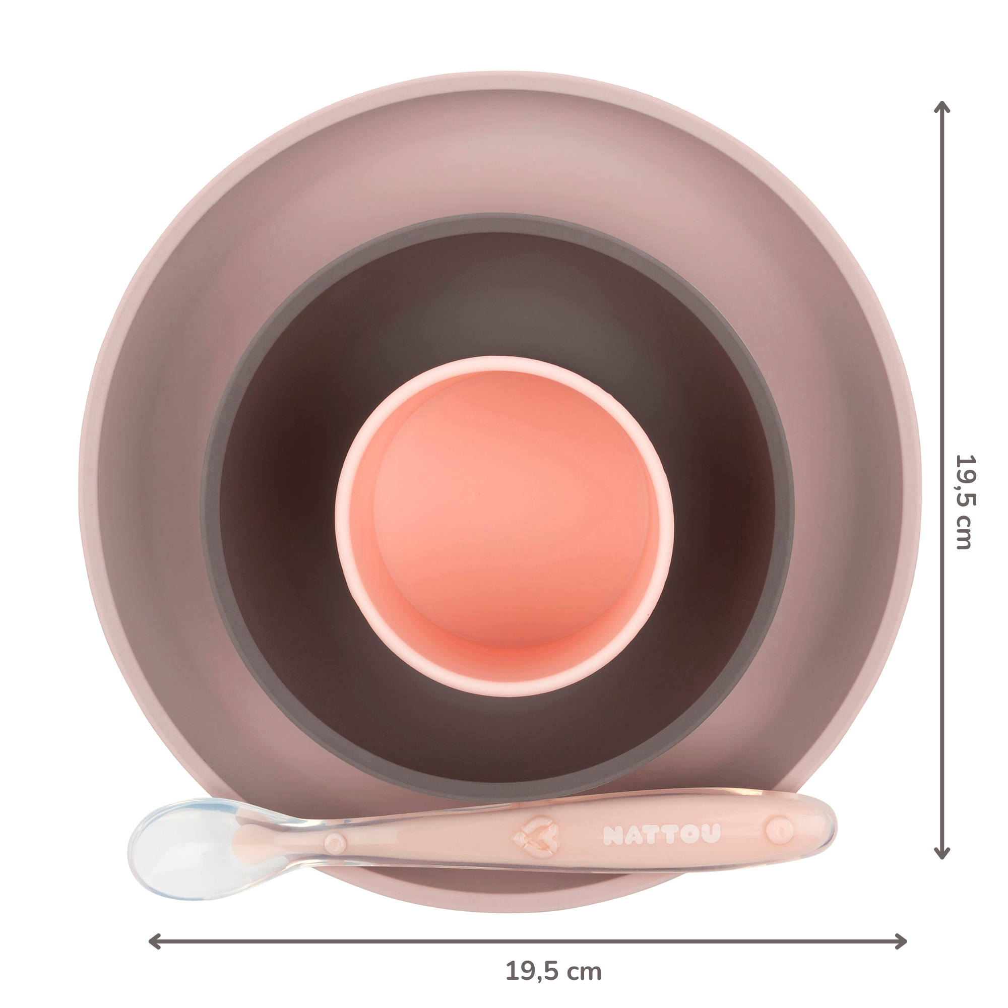 Silicone children’s tableware – 4-piece baby tableware – Pink and Aubergine [FR]