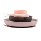 Silicone children’s tableware – 4-piece baby tableware – Pink and Aubergine [IT]