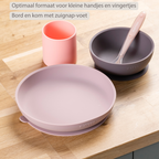 Silicone children’s tableware – 4-piece baby tableware – Pink and Aubergine [NL]