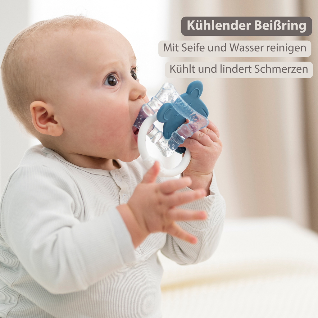 Silicone cooling teether – Baby teething toy – Cooling teether – Blue [DE]