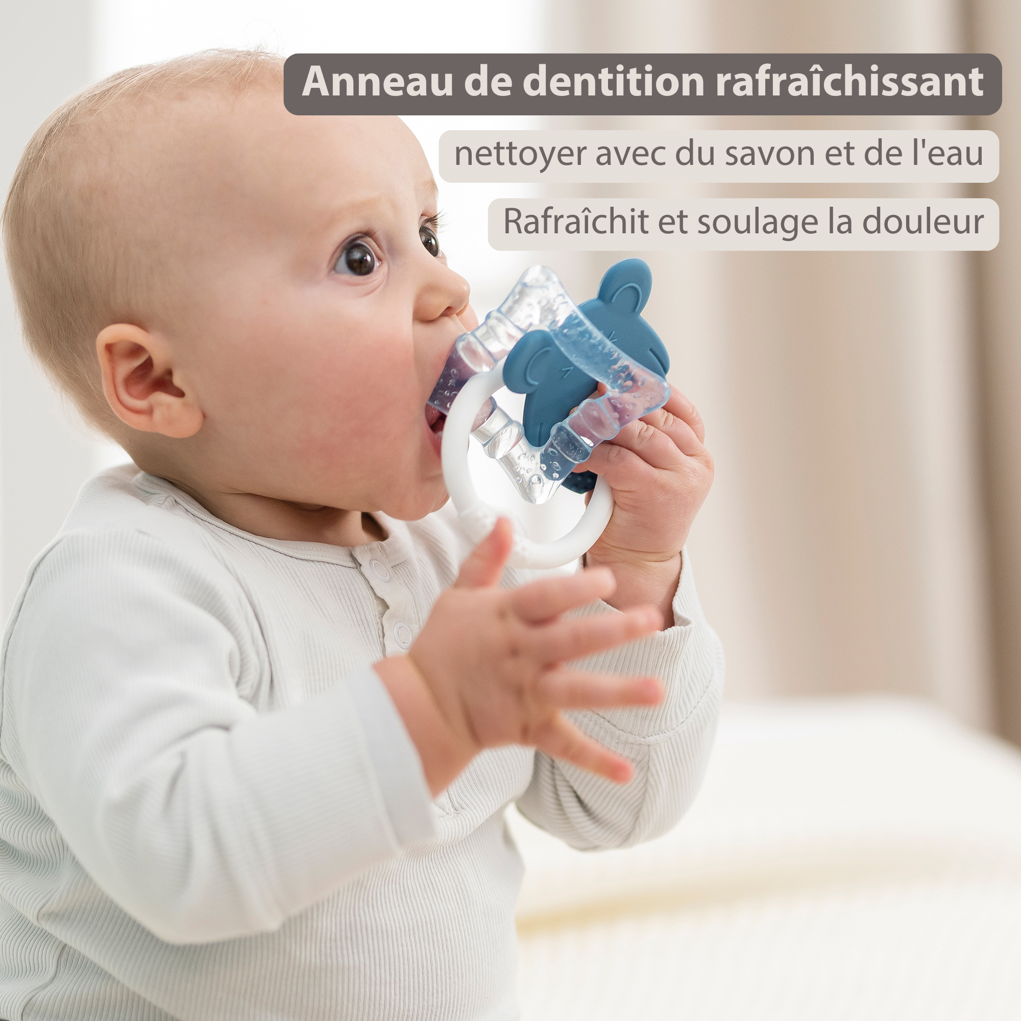 Silicone cooling teether – Baby teething toy – Cooling teether – Blue [FR]