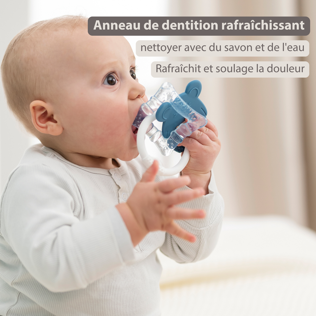 Silicone cooling teether – Baby teething toy – Cooling teether – Blue [FR]