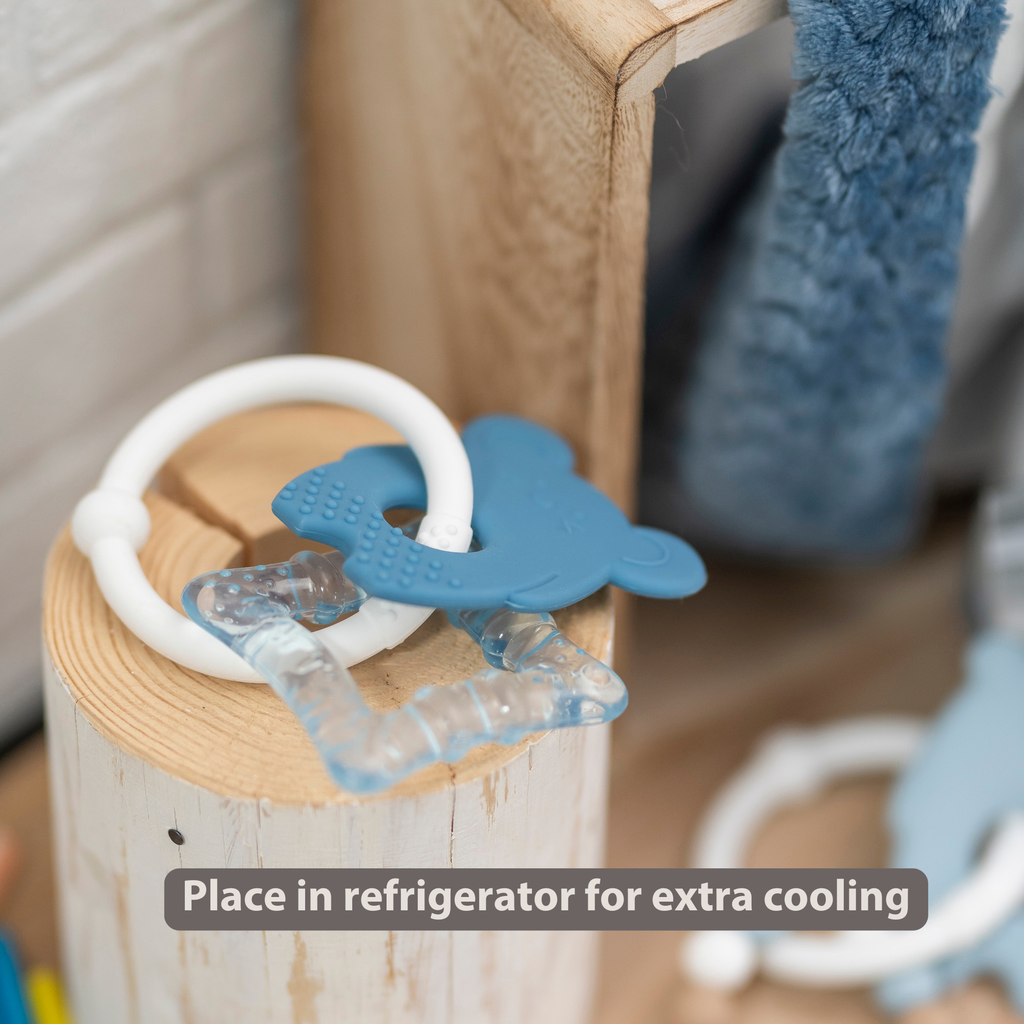 Silicone cooling teether – Baby teething toy – Cooling teether – Blue [EN]