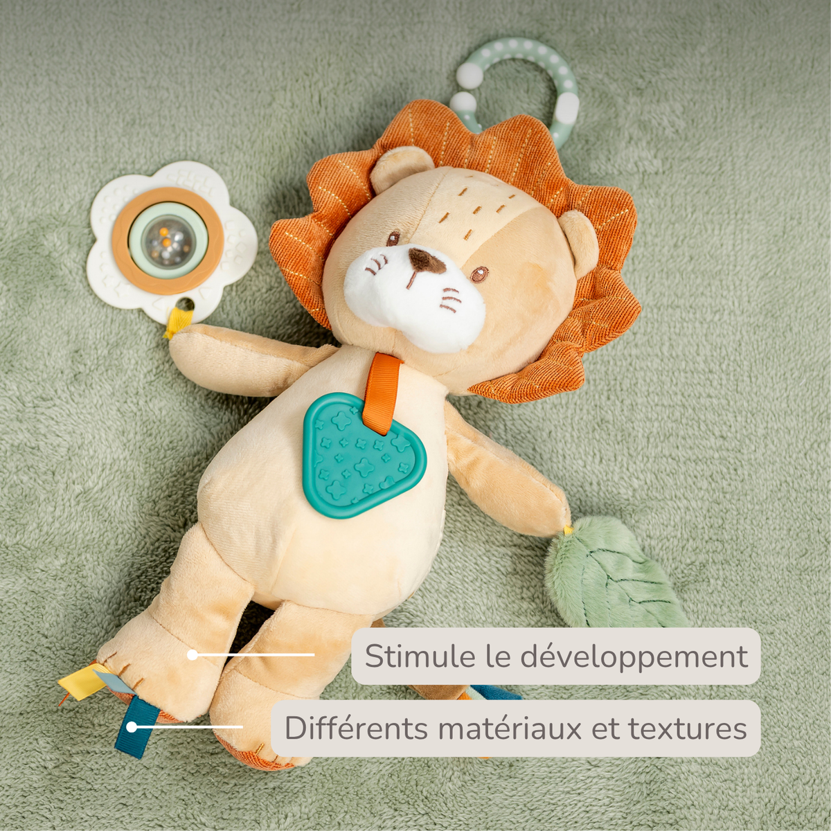 Activity Plush Toy Lion Leon - 30 cm - Soft Baby Plush Toy - Multicolored [FR]