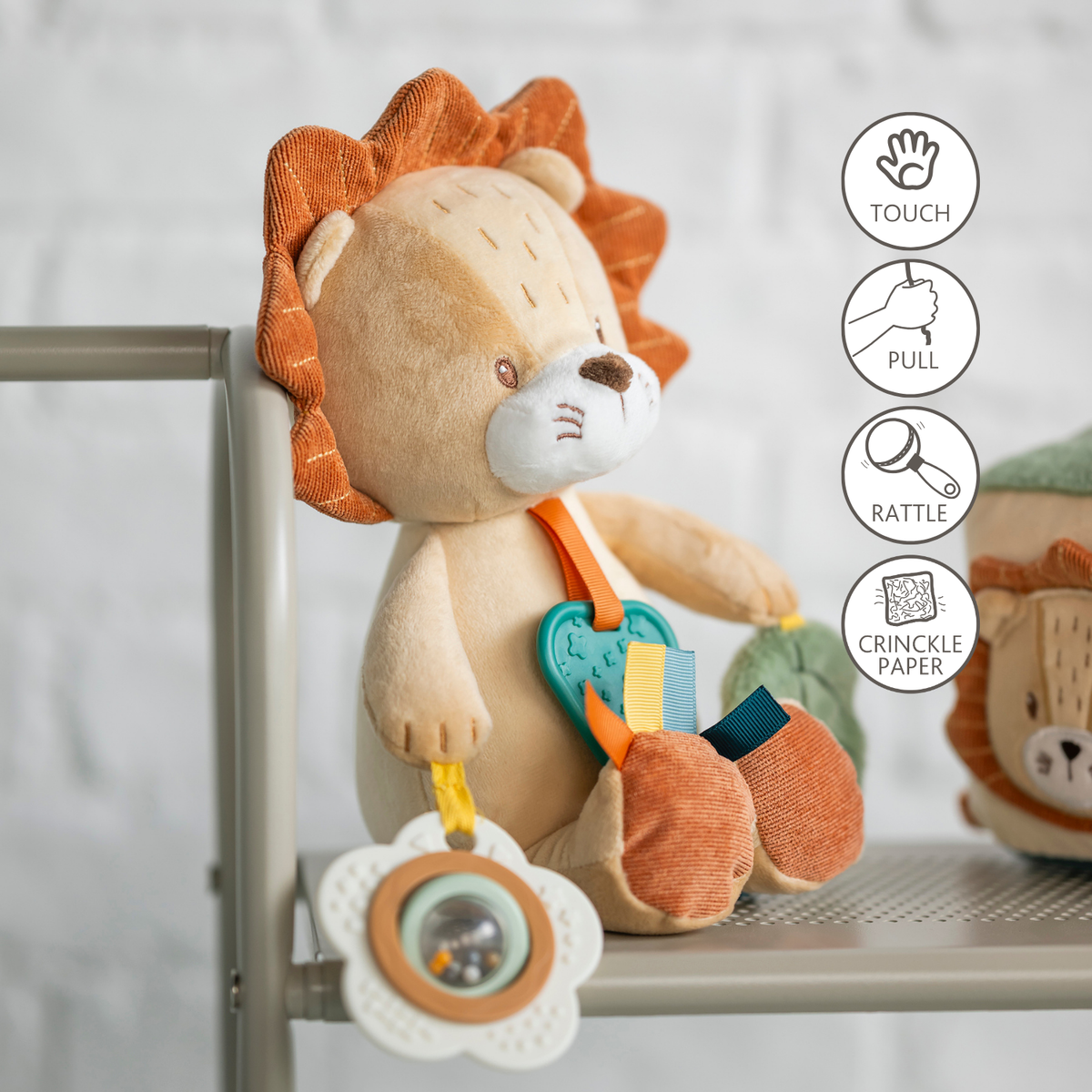 Activity Plush Toy Lion Leon - 30 cm - Soft Baby Plush Toy - Multicolored [NL]