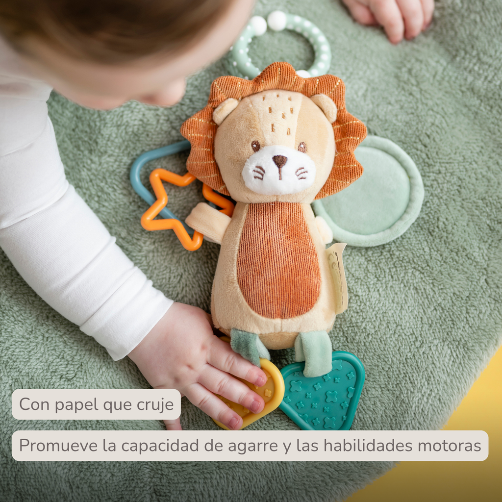 Activity Plush Toy Lion Leon - 20 cm - Soft Baby Plush Toy - Multicolored [ES]