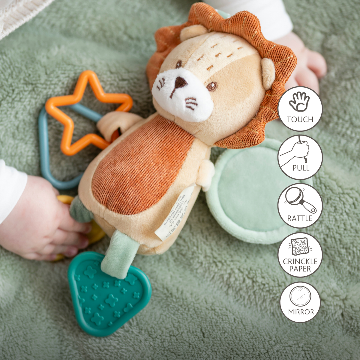 Activity Plush Toy Lion Leon - 20 cm - Soft Baby Plush Toy - Multicolored [ES]