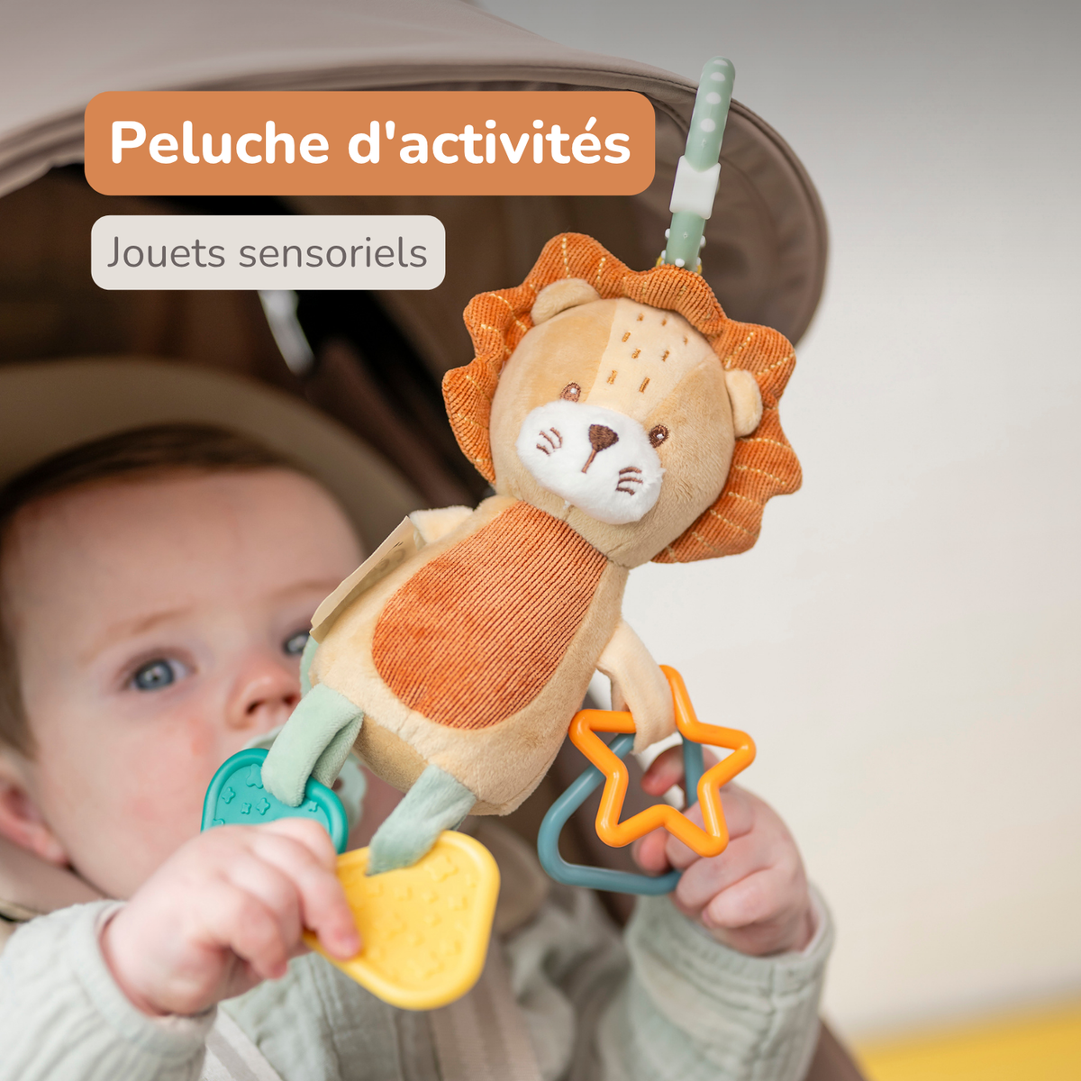 Activity Plush Toy Lion Leon - 20 cm - Soft Baby Plush Toy - Multicolored [FR]