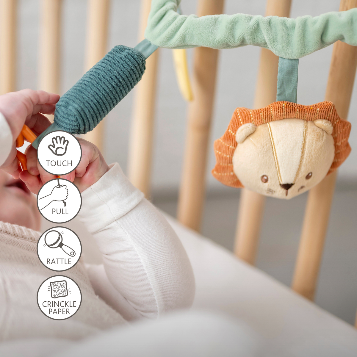 Pram Toy Lion Léon - Baby Toy for Home or On the Go - 17 cm - Multicolored [IT]