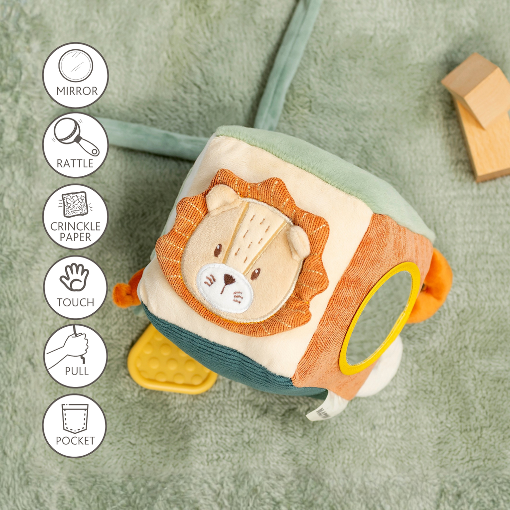 Soft Activity Cube Lion Léon - Baby Toy - 11 cm - Multicolored [FR]