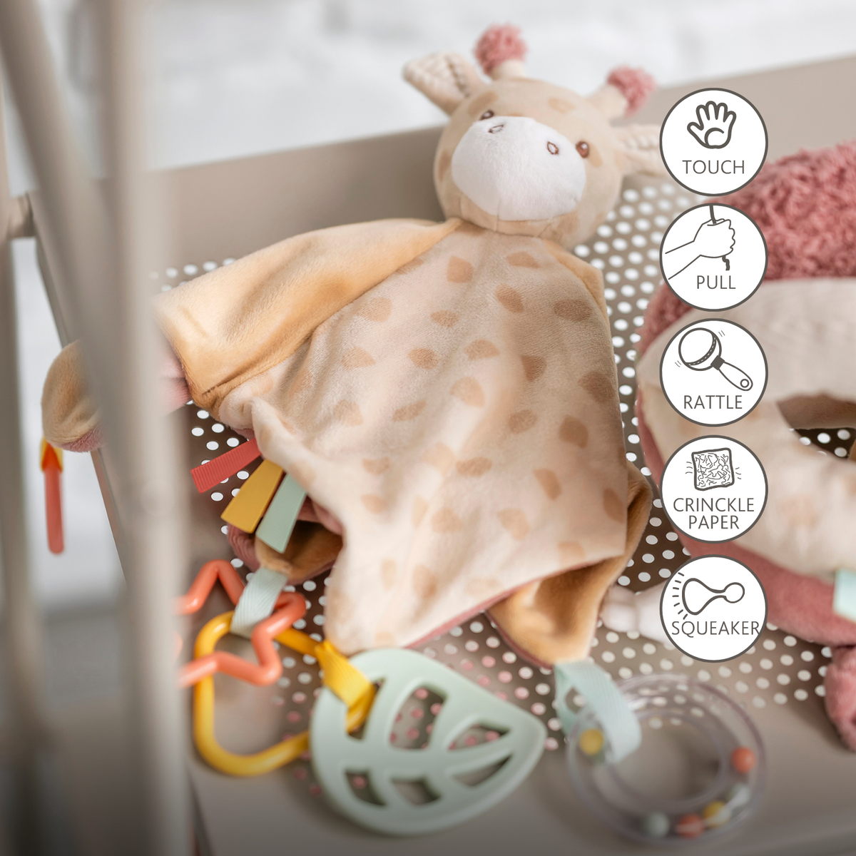 Baby Activity Comforter Gina - Doudou Giraffe - 28 x 28 cm - Multicolored [IT]