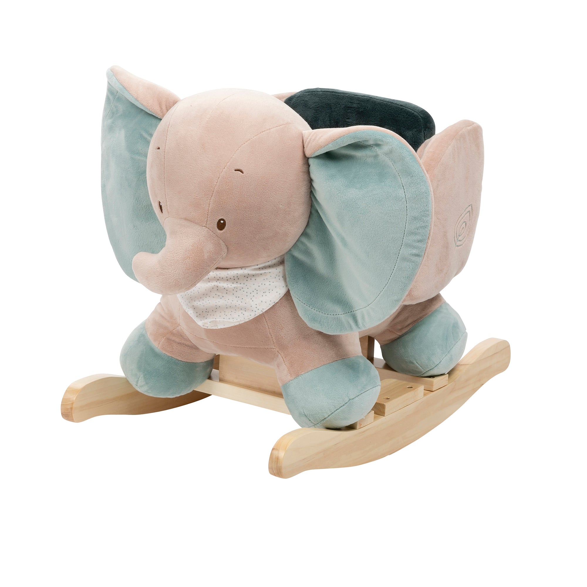 Nattou Elefant Axel Schaukeltier - Plüsch Schaukelpferd für Kleinkinder - 63 x 33 x 45 cm - Grün/Beige