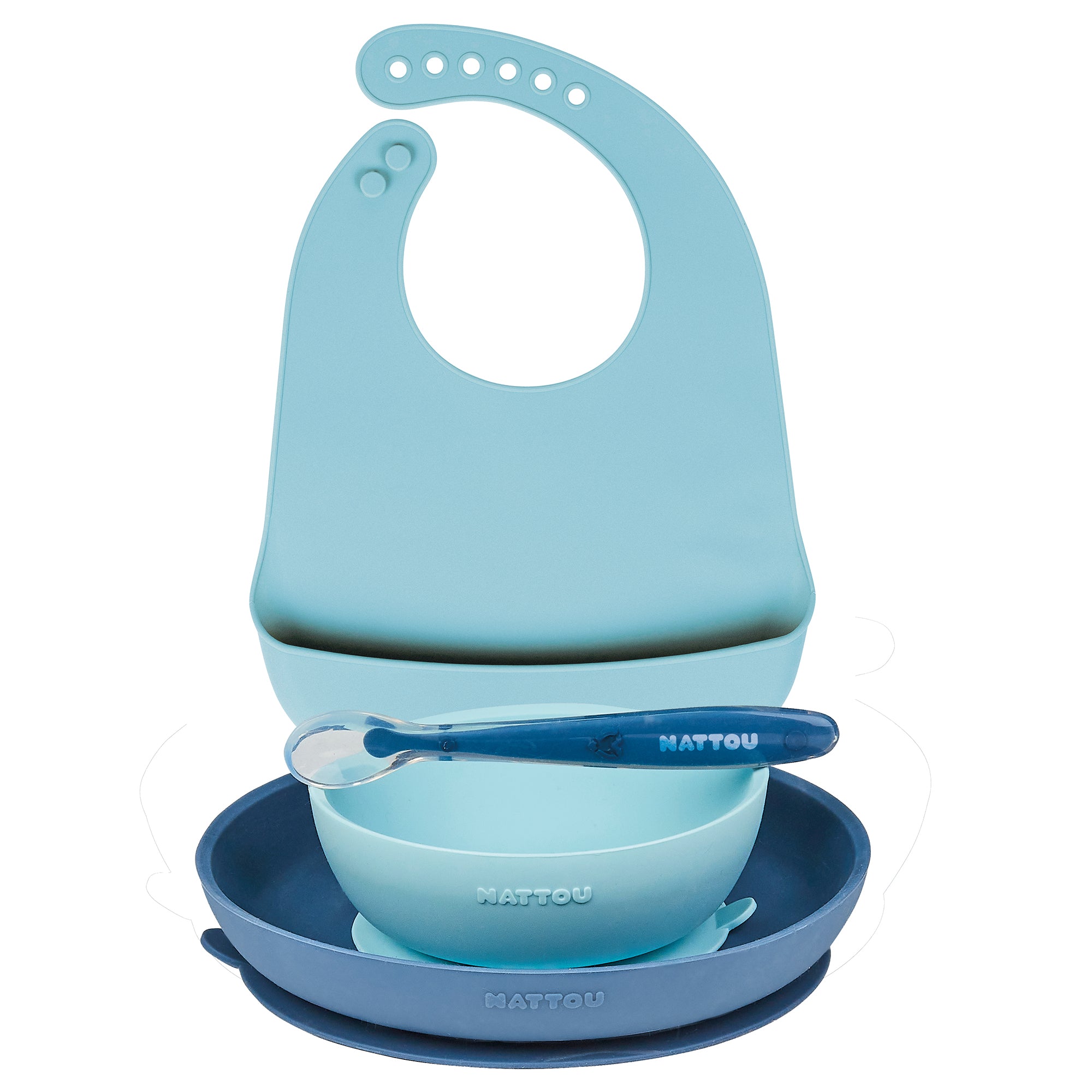 Set Repas Enfant avec Bavoir 4 pièces Silicone