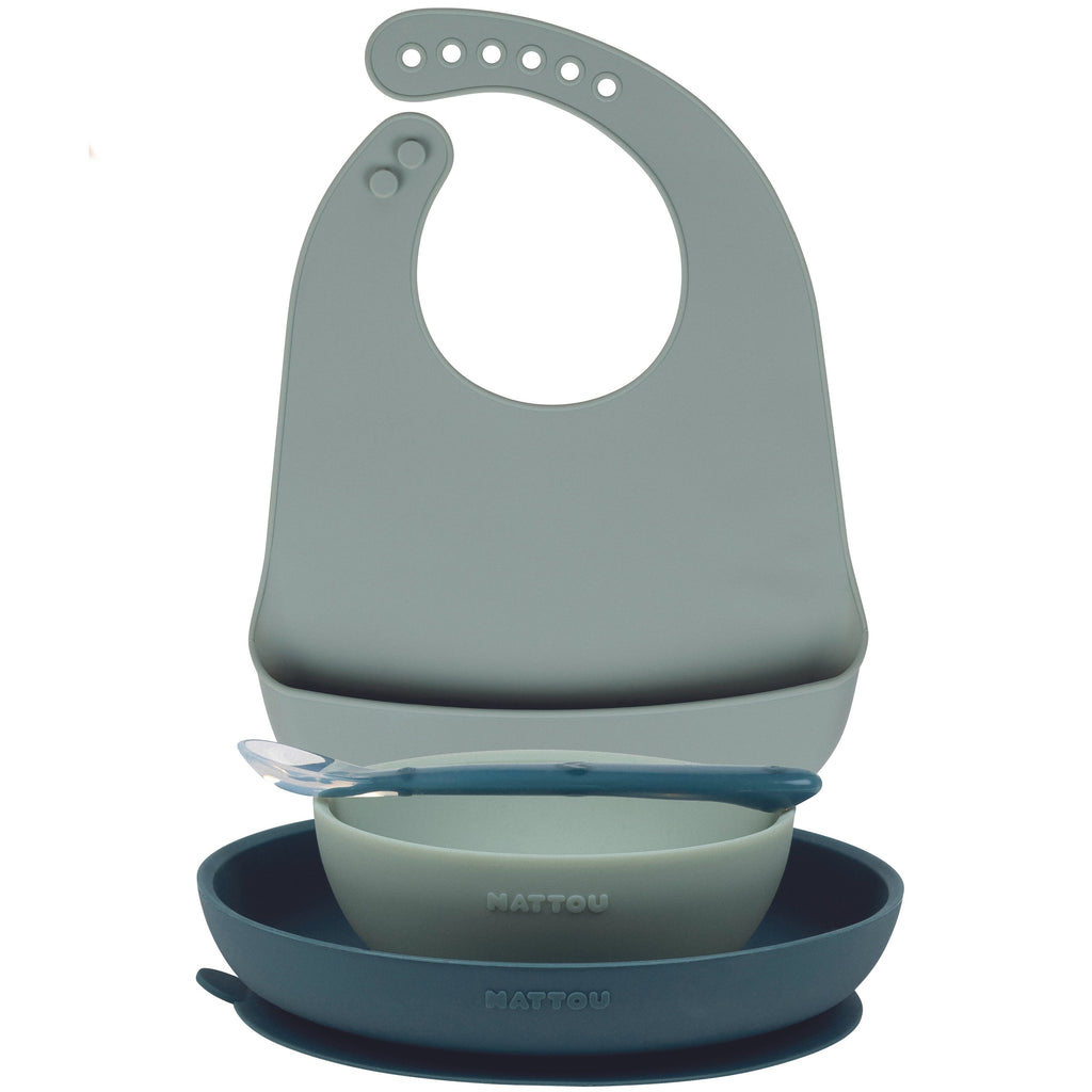 Set Repas Enfant avec Bavoir 4 pièces Silicone